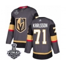 Men Adidas Vegas Golden Knights #71 William Karlsson Premier Gray Home 2018 Stanley Cup Final NHL Jersey