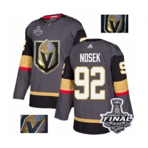 Men Adidas Vegas Golden Knights #92 Tomas Nosek Authentic Gray Fashion Gold 2018 Stanley Cup Final NHL Jersey