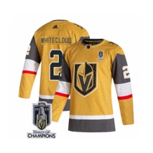 Men's Vegas Golden Knights #2 Zach Whitecloud Gold 2023 Stanley Cup Champions Stitched Jersey