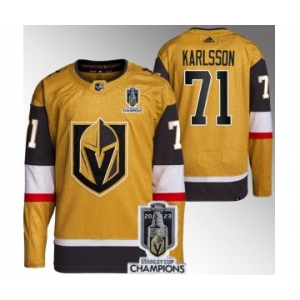 Men's Vegas Golden Knights #71 William Karlsson Gold 2023 Stanley Cup Champions Stitched Jersey