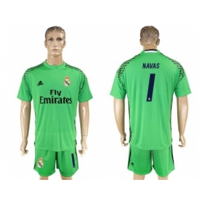Real Madrid #1 Navas Green Goalkeeper Soccer Club Jersey 1