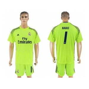 Real Madrid #1 Navas Shiny Green Goalkeeper Soccer Club Jersey