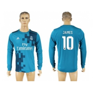 Real Madrid #10 James Sec Away Long Sleeves Soccer Club Jersey