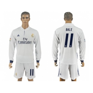 Real Madrid #11 Bale White Home Long Sleeves Soccer Club Jersey 1