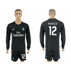 Real Madrid #12 Marcelo Away Long Sleeves Soccer Club Jersey