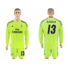 Real Madrid #13 K.Casilla Shiny Green Goalkeeper Long Sleeves Soccer Club Jersey