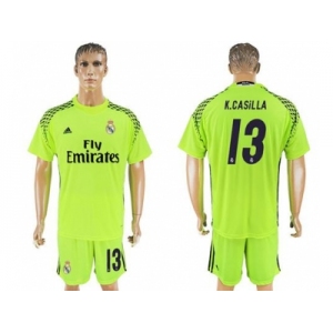 Real Madrid #13 K.Casilla Shiny Green Goalkeeper Soccer Club Jersey