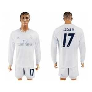 Real Madrid #17 Lucas V. Marine Environmental Protection Home Long Sleeves Soccer Club Jersey