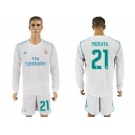 Real Madrid #21 Morata White Home Long Sleeves Soccer Club Jersey
