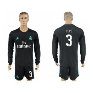 Real Madrid #3 Pepe Away Long Sleeves Soccer Club Jersey