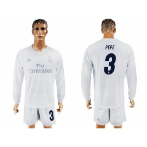 Real Madrid #3 Pepe Marine Environmental Protection Home Long Sleeves Soccer Club Jersey