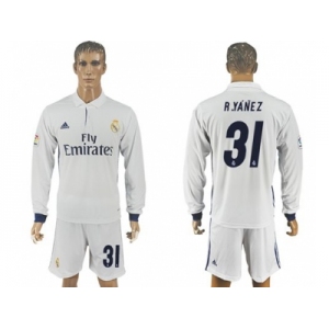 Real Madrid #31 R.Yanez White Home Long Sleeves Soccer Club Jersey 1
