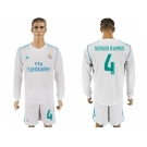 Real Madrid #4 Sergio Ramos White Home Long Sleeves Soccer Club Jersey