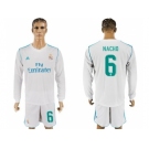 Real Madrid #6 Nacho White Home Long Sleeves Soccer Club Jersey