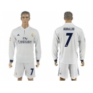 Real Madrid #7 Ronaldo White Home Long Sleeves Soccer Club Jersey 1