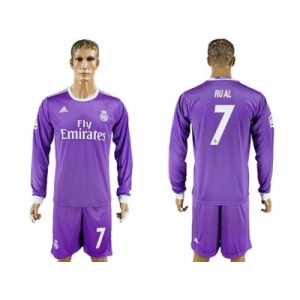 Real Madrid #7 Rual Away Long Sleeves Soccer Club Jersey