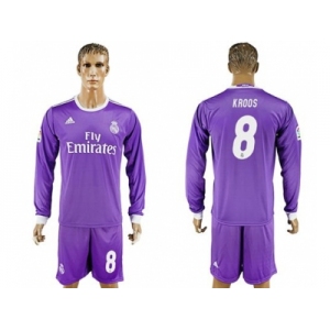 Real Madrid #8 Kroos Away Long Sleeves Soccer Club Jersey 1