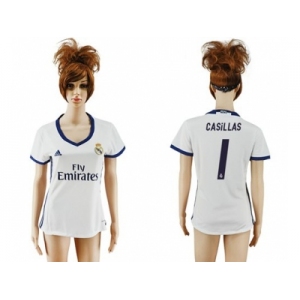 Women's Real Madrid #1 Casillas Home Soccer Club Jersey1