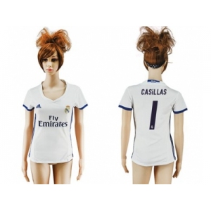 Women's Real Madrid #1 Casillas Home Soccer Club Jersey2