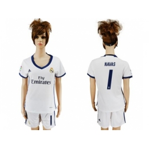 Women's Real Madrid #1 Navas Home Soccer Club Jersey2