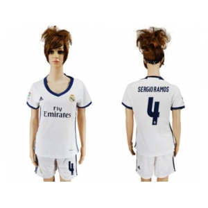 Women's Real Madrid #4 Sergio Ramos Home Soccer Club Jersey3