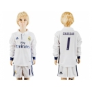 Real Madrid #1 Casillas Home Long Sleeves Kid Soccer Club Jersey