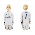 Real Madrid #1 Navas Home Long Sleeves Kid Soccer Club Jersey