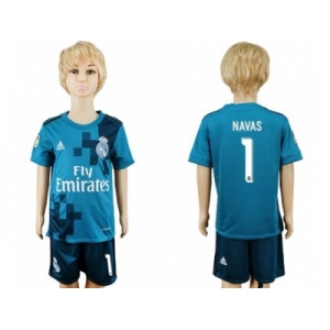 Real Madrid #1 Navas Sec Away Kid Soccer Club Jersey