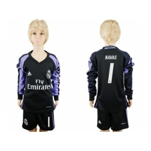 Real Madrid #1 Navas Sec Away Long Sleeves Kid Soccer Club Jersey