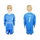 Real Madrid #1 Navas Sky Blue Goalkeeper Long Sleeves Kid Soccer Club Jersey