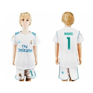 Real Madrid #1 Navas White Home Kid Soccer Club Jersey