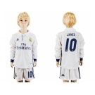 Real Madrid #10 James Home Long Sleeves Kid Soccer Club Jersey