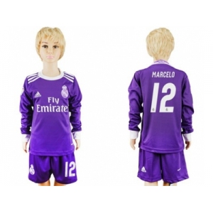 Real Madrid #12 Marcelo Away Long Sleeves Kid Soccer Club Jersey