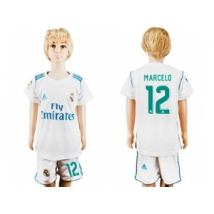 Real Madrid #12 Marcelo White Home Kid Soccer Club Jersey