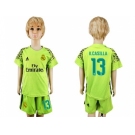 Real Madrid #13 K.Casilla Shiny Green Goalkeeper Kid Soccer Club Jersey