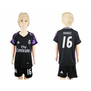 Real Madrid #16 Kovacic Black Kid Soccer Club Jersey