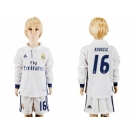 Real Madrid #16 Kovacic Home Long Sleeves Kid Soccer Club Jersey