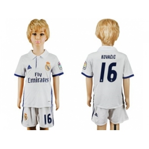 Real Madrid #16 Kovacic White Home Kid Soccer Club Jersey1