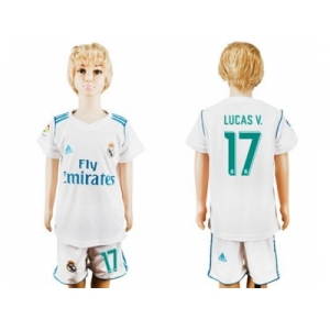 Real Madrid #17 Lucas V. White Home Kid Soccer Club Jersey