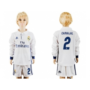 Real Madrid #2 Carvajal Home Long Sleeves Kid Soccer Club Jersey