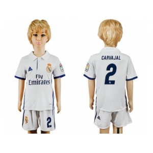 Real Madrid #2 Carvajal White Home Kid Soccer Club Jersey1