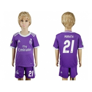 Real Madrid #21 Morata Away Kid Soccer Club Jersey1