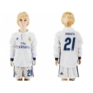 Real Madrid #21 Morata Home Long Sleeves Kid Soccer Club Jersey