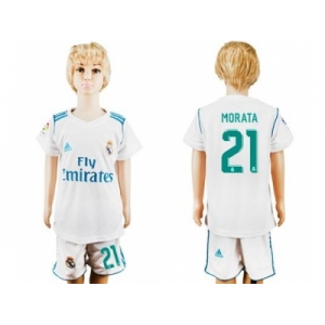 Real Madrid #21 Morata White Home Kid Soccer Club Jersey