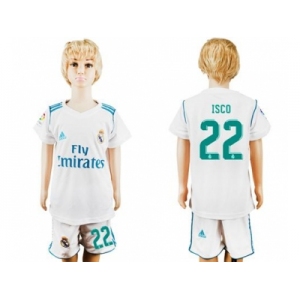 Real Madrid #22 Isco White Home Kid Soccer Club Jersey