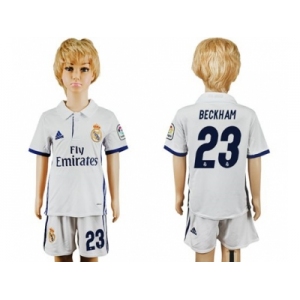 Real Madrid #23 Beckham White Home Kid Soccer Club Jersey