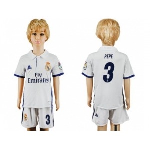 Real Madrid #3 Pepe White Home Kid Soccer Club Jersey1