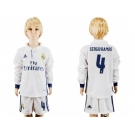 Real Madrid #4 Sergio Ramos Home Long Sleeves Kid Soccer Club Jersey