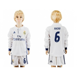 Real Madrid #6 Nacho Home Long Sleeves Kid Soccer Club Jersey