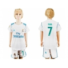 Real Madrid #7 Raul White Home Kid Soccer Club Jersey